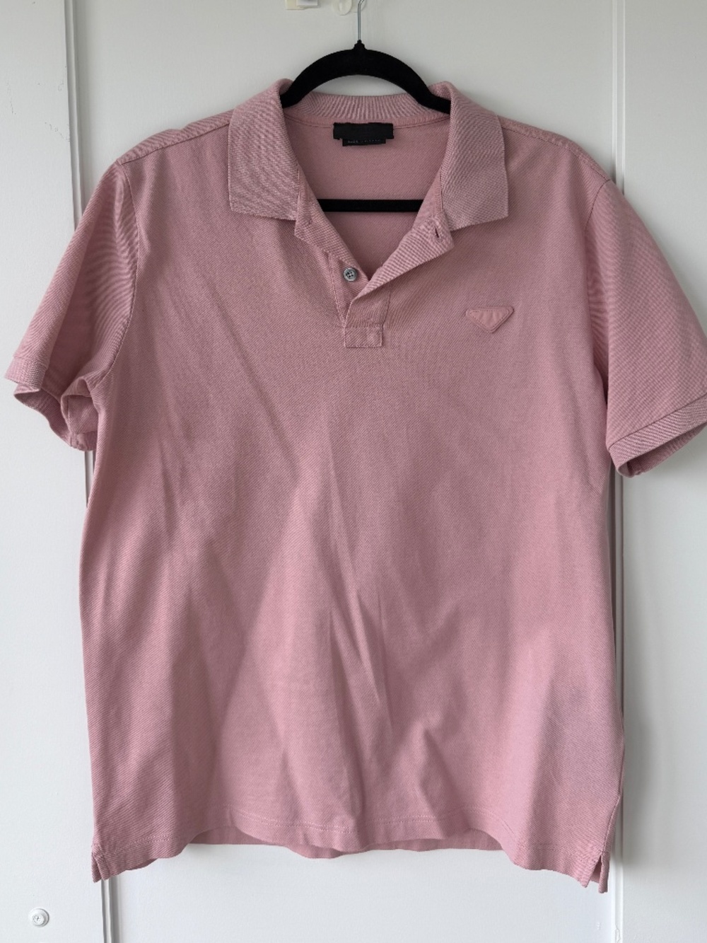 Prada Triangle Logo Cotton Piqué Polo Shirt- Pink - Picture 2 of 4